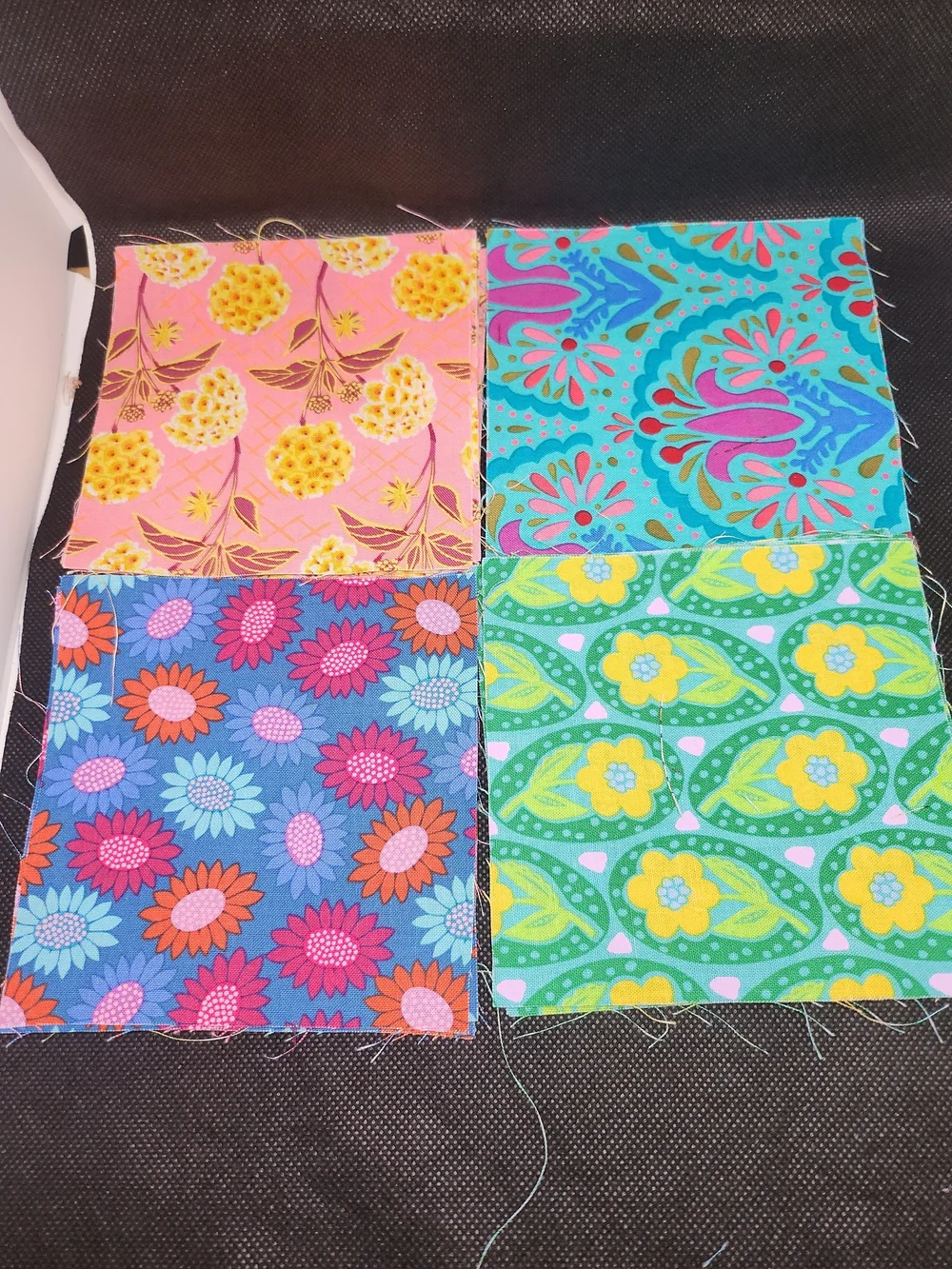 Bright Floral Cotton Fabric Swatches - Pack of 4